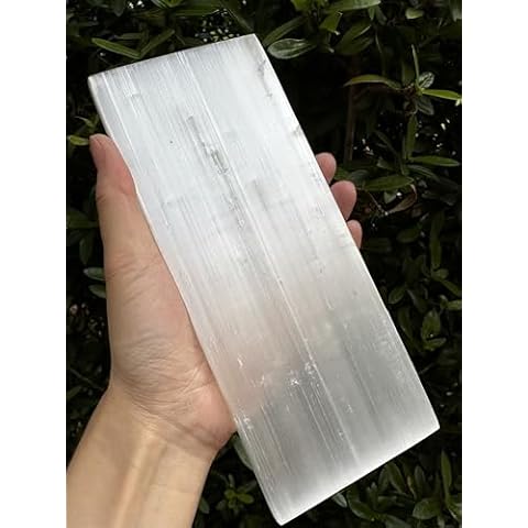GAF TREASURES Large Selenite Charging Plate - 8 x 3 Inch Polished Selenite Slab, Selenite Tile, Selenite Plate, Selenite Crystal, Moroccan Mineral Cover