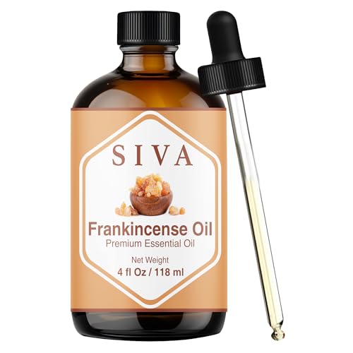 Siva Frankincense Essential Oil 4 Fl Oz for Diffuser Skin & Hair Care Ideal for Massage & DIY Blends - with Dropper