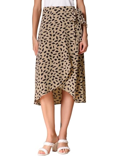 Allegra K Women's Printed Midi Skirt Tie Front Split Floral Wrap Skirts