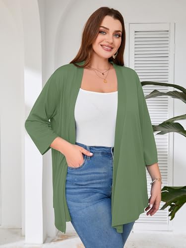 Image of AusLook Women's Plus Size Lightweight Open Front Cardigan 3 /4 Sleeve Cover Ups Shrugs Shawls and Wraps Kimono Jacket Coat
