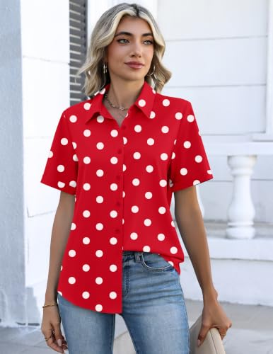Image of Zeagoo Shirts for Women Button Down Short Sleeve Blouses 2026 Polka Dot Top