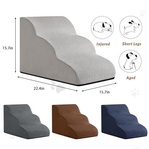 Image of Aodisman Dog Stairs for Small Dogs and Cats,3-Step Pet Ramp for Couch,Chair | 15.7 inch H Non-Slip Sturdy Dog Steps with Curved Ramp for Senior,Short-Legged Dogs,Puppy and Cats to Reach Sofa or Chair