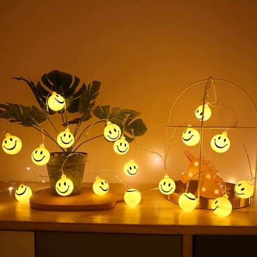 LEKIBOP LED Smiling Face Happy Light String Children's Room Courtyard Decorative Light, Gift Wedding Halloween Christmas Party Decorative Battery Light (10 FT, Smiling face)