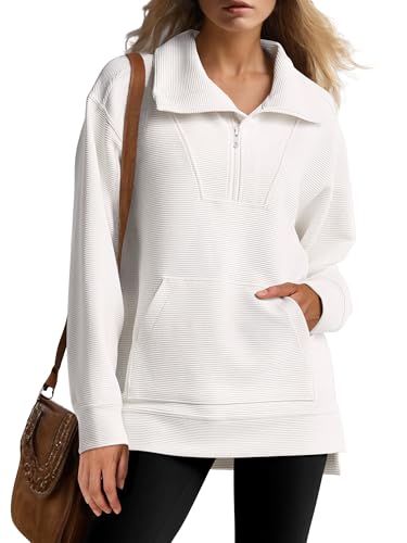 ANRABESS Womens Quarter Zip Oversized Long Sleeve Ribbed Knit Tunic Sweatshirts