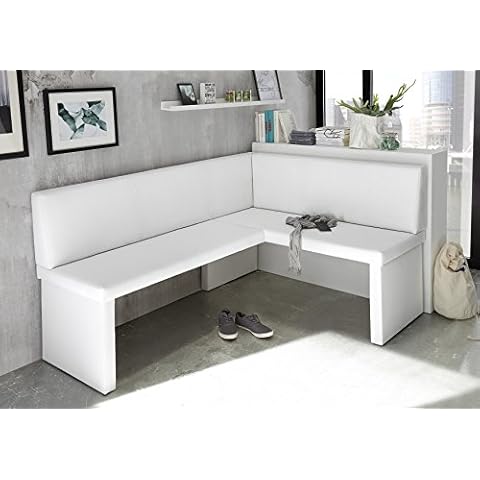 MyStyleWood Eckbank Olga Weiß Küchenbank Sitzecke dick gepolstert Kunstleder pflegeleicht stabiles Holzgestell 168x128 cm rechts Cover