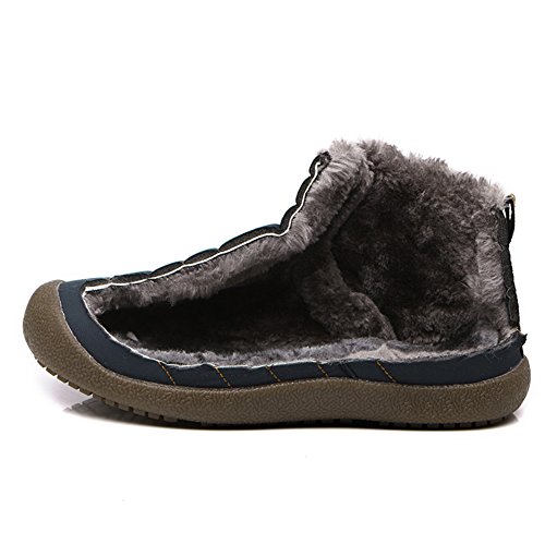 JACKSHIBO Snow Winter Boots for Women Men Waterproof Fur Lined Boots Outdoor Slip on Boots Blue High Top 8 Women/7.5 Men