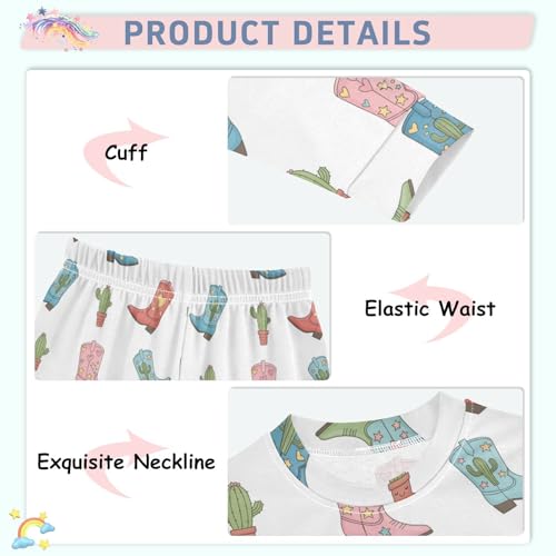 Pajama Sets Long Sleeve Cowboy Boots and Cacti Soft Comfy Sleepwear 2 Piece PJS 3-8T4