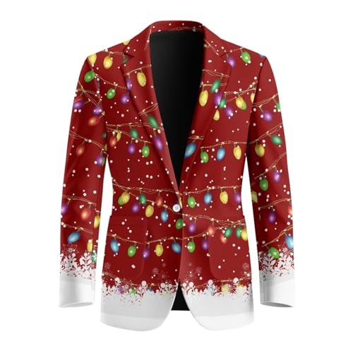 Tupalatus Christmas Prints Men's Blazer Breathe Fabric Smooth Men's One Button Suit Jacket Polyester Fabrics Comfortable -XL Suitable for Dances，Parties,and Gather2