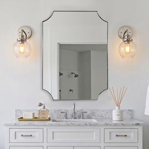 Image of MIRRORART 24x32'' Brushed Nickel Scalloped Bathroom Mirrors for Wall