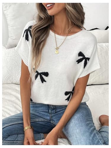 Image of GORGLITTER Women's Bow Sweater Vest Tops Short Sleeve Cute Knit Tops Casual Lightweight Summer Vacation Going Out Outfits