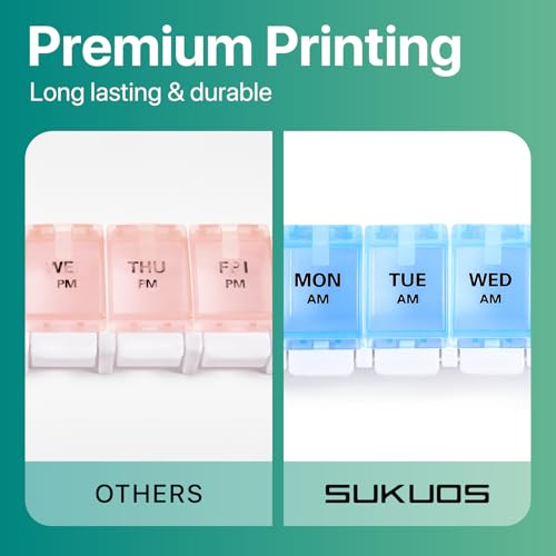 Image of Sukuos AM PM Weekly Pill Organizer 7 Day, 2 Times A Day Medicine Pill Box with Easy Push Button, BPA Free Vitamin Cases for Fish Oil /Supplements, Easy to Clean (Yellow&Blue)