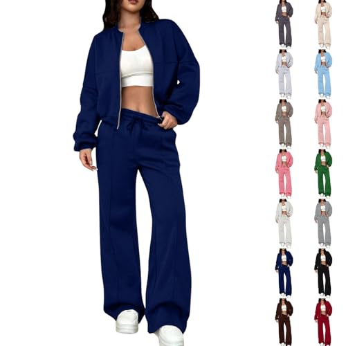Track Suits for Women Set Women 2 Piece Outfits Sweatsuit Oversized Sweatshirt Sweatpants Tracksuit Sweat Lounge Matching Set 2025 Fall Trendy Blue-a