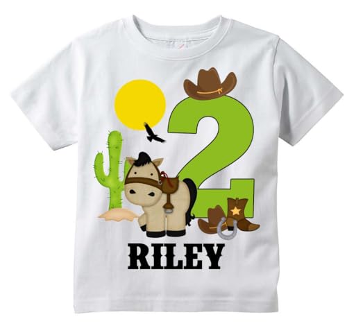 Cowboy Horse T-Shirt, Birthday Personalized, white tee