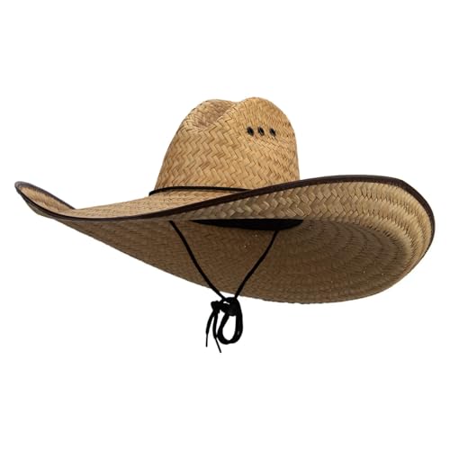 Solid Wing 7 Inch Brim Straw Hat Brown