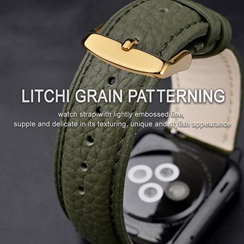 Image of ANNEFIT Watch Band 16mm, Quick Release Textured Padded Leather Straps with Gold Buckle for Men and Women (Army Green)