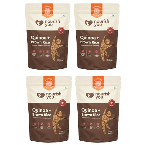 Image of Nourish You Quinoa and Brown Rice Mix - 500g x Pack of 4 | 11.16g Protein & 10.24g Rich Dietary Fibre per 100gm | Naturally Gluten Free Healthy Grain Mix | Superfood for Salads, Pulao, Bowls & Daily Meals (70% Brown Rice + 30% Quinoa)