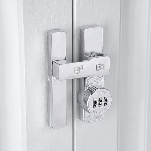 Image of INIRET 2 Packs Silvery 180 Degree Barn Door Lock,Mechanical Password Lock,Flip Latch with Combination,3 Digit Password Keyless,Protect Privacy,for Cabinets,Windows,Garden,Bathroom,and Sliding Door