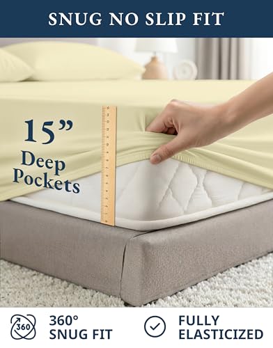 Image of LANE LINEN 100% Organic Cotton Twin Bed Sheet Set, Soft, Comfy & Breathable Hotel Style Percale Bedding Sheets & Pillowcases Set, Mercerized Cotton Fully Elasticized Sheets Twin- Vanilla