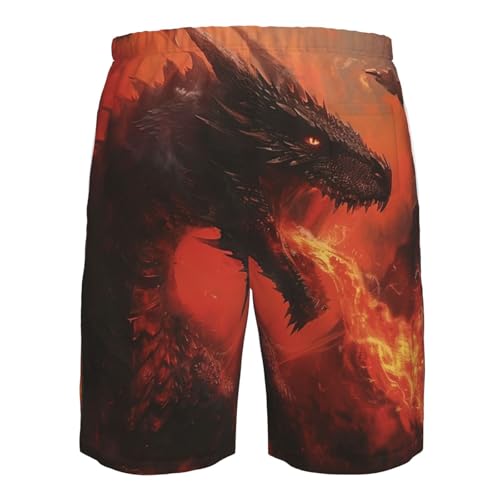 Black Dragon Breathing Fire Fantasy Dark Red Men's Quick Dry Swim Shorts, Mesh Lined Beach Trunks with Pockets3
