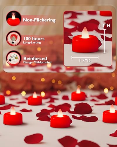 Image of Amagic 12 Pack Red Flameless LED Tea Lights Candles Battery Operated, Electric Fake Tealight Candles for Votive, Wedding, Table Centerpiece, Party, Aniversary, Proposal, Halloween, Christmas