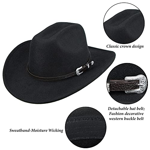 Cxqrr Classic Black Western Felt Roll Up Brim Cowboy And Cowgirl Hat For Women And Men thumb #3