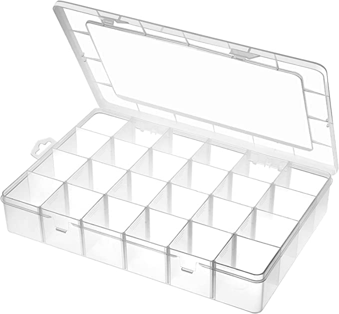 MEGHARSH Jewelry Case Organizer Rectangular Plastic Storage Box with dividers 36 Grids (Transparent) - Pack of 1 Boxes