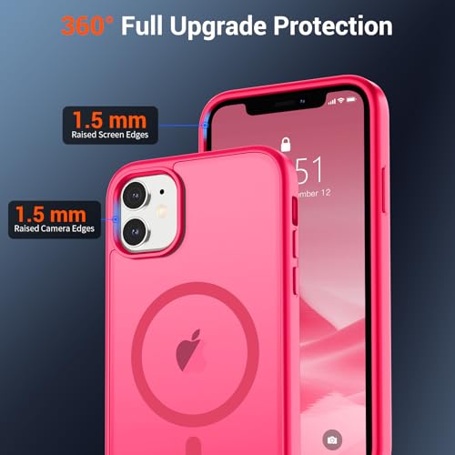 Image of SUPFINE Magnetic for iPhone 12 Mini Case & iPhone 13 Mini Case (Compatible with MagSafe) (Military Grade Drop Protection) Slim Translucent Matte Shockproof Phone Cover,Hot Pink