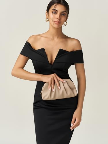 SWEETV Dressy Vegan Leather Clutch Purse for Women Formal, Soft Pleated PU Evening Clutch for Weddings, Proms, Cocktail-Gemma