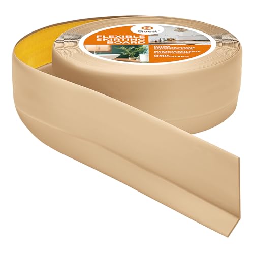 Quest Rodapiés Flexible Autoadhesivo - 50 mm x 20 mm - Rodapié de PVC, moldura flexible, listón doblable para cocina, baño, pared y suelo – decorativo (Color arena, 5m)