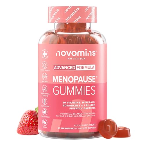 Menopausia Suplemento - 60 Gominolas - con Maca, Salvia, Ashwagandha, Vitamina B6, B12 y Probióticos Mujer Flora Íntima - Equilibrio Hormonal para la Mujer - Vegano y Sin Gluten - Novomins
