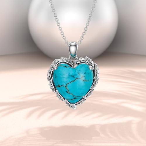 Genuine Turquoise Heart Necklaces for Women 925 Sterling Silver Blue Green Turquoise Pendant Vintage Western Jewelry Gift for Mom Wife Her2