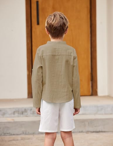 Image of Arshiner Boys Cotton Linen Henley Shirt Button Down Shirt Long Sleeve T Shirt Beach Shirt Tee Casual Solid Tops