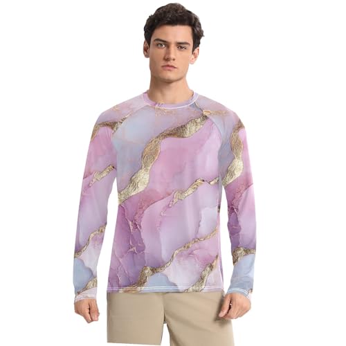 Marble Pink Silver Men's UPF 50+ Lightweight Comfort Long Sleeve UV Sun Protection Summer