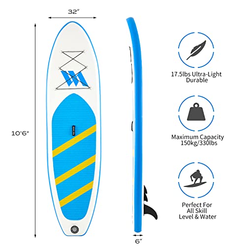 Wolf Armor Inflatable Stand Up Paddleboard With Sup Accessories, Waterproof Backpack, Adjustable Paddle, Removable Fin, Non-Slip Deck, Safety Ankle Leash, Hand Pump, Standing Boat For Youth & Adult #TOP6