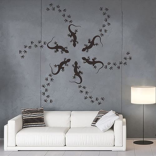 Anfrjji Lizard Wall Sticker And Gecko Wall Decal Set - 6 Removable Pvc Art Ornaments For Bathroom, Laundry Room Or Kids' Bedroom - Includes Footprint Decals Decorate With Style Jwh141 (Black) #TOP4