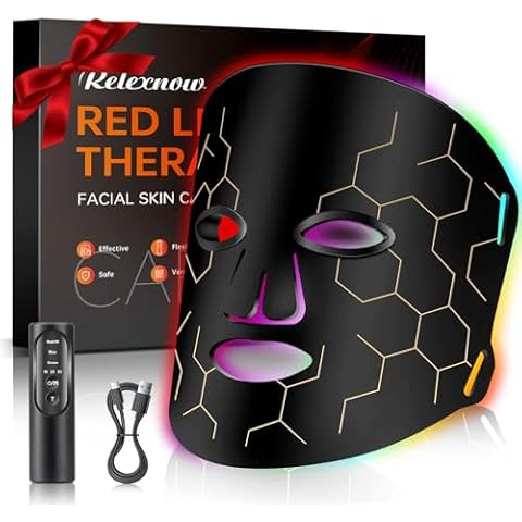 Red Light Therapy for Face, 7+1 Colors Red Light Therapy Mask Portable and Rechargeable at Home, 660nm&850nm Infrared Light Therapy Face Mask with Timer Remote Control, Relife, Active Cover