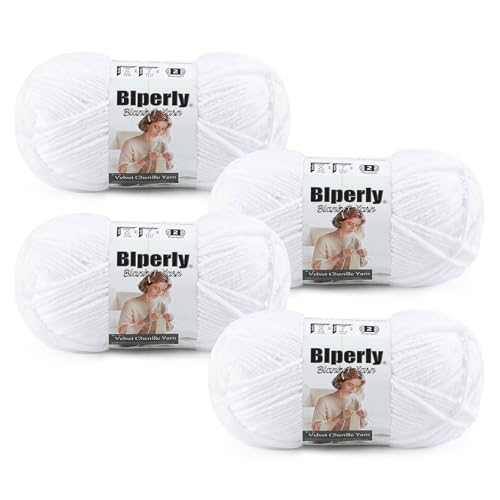 Image of Skinny Chenille Yarn for Crocheting, #2 White Thin Baby Blanket Plush Yarn | 4 Pack of 158 Yds, 1.7 Oz Sport Fingering Weight Fine Yarn, Soft Fluffy Velvet Yarn for Crochet knitting Blankets, Amigurumi