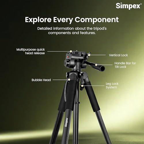 Image of Simpex Tripod 890 PRO Platinum Aluminum Light Weight Tripod, with Fluid Video Head, for DSLR Camera, Max Operating Height:7Feet,Max Load:5kg