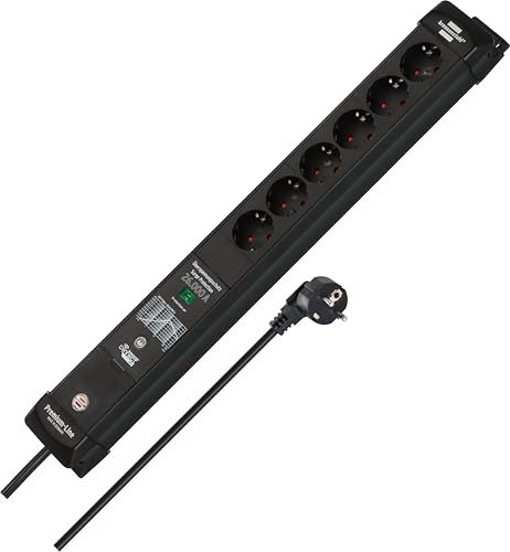 Brennenstuhl Premium-Line H05VV-F3G1,5 Commutateur Intelligent 6 Prises en Allemand Noir 1,8 m