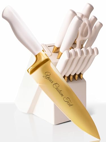 Personalized Gold Knife Set with Self-Sharpening Block – Make It