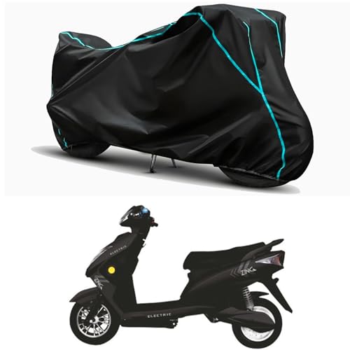 Image of Waterproof Bike Body Cover Compatible for | Kinetic Green Zing Big B | Taffeta Fabric, Sky Piping Design, Bottom Elastic Fit | Dustproof, Sun UV & Rain Protection for All Weather.