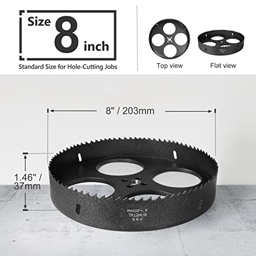 8 Inch Hole Saw With 1/2" Hex Shank Quick Change Arbor, Jtemgle Bi-Metal Hole Saw Heavy Duty Hole Cutting Tool For Cornhole Boards, Recessed Lights, Wood, Plastic, Drywall & Soft Metal #TOP2