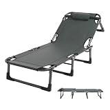 Faltbares Campingbett mit verstellbarer Rückenlehne, unterstützt bis zu 250 kg, ideal für Erwachsene, tragbares und kompaktes Design für den Außenbereich