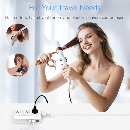 BESTEK Universal Travel Adapter 220V to 110V Voltage Converter with 6A 4-Port USB Charging and UK/AU/US/EU Worldwide Plug Adapter (White)2