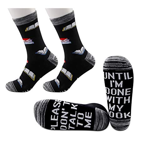 JXGZSO 2 Pairs Book Socks Book Gift Reading Gifts Book Lover Gift Please Don’t Talk To Me Until I’m Done With My Book Socks