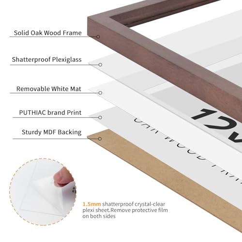 puthiac 12x12 Walnut Oak Wood Picture Frame - Minimalist 12x12 Poster Frame, 12"x12" Picture Frame Wood, Natural Solid Wooden Picture Frames for Wall Art Photo and Prints (1 Pack, Walnut)