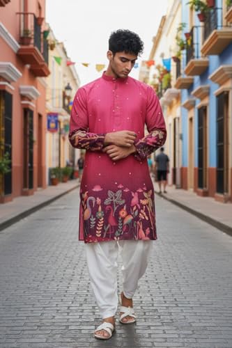 Image of Trustous Men's Printed Kurta Dhoti Set Traditional Ethnic Wear for Festivals & Weddings | Men's Stylish Printed Kurta with Dhoti Set | Traditional Indian Ethnic Wear for Men