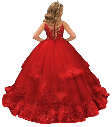 Flower Girl Dresses for Wedding Floral Appliques Girls Princess Pageant Ball Gown Tulle First Communion Dress