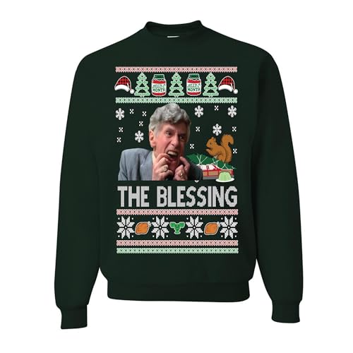 wild custom apparel The Blessing Uncle Lewis Christmas Vacation Funny Ugly Christmas Sweater Crewneck Sweatshirt Forest Green Large