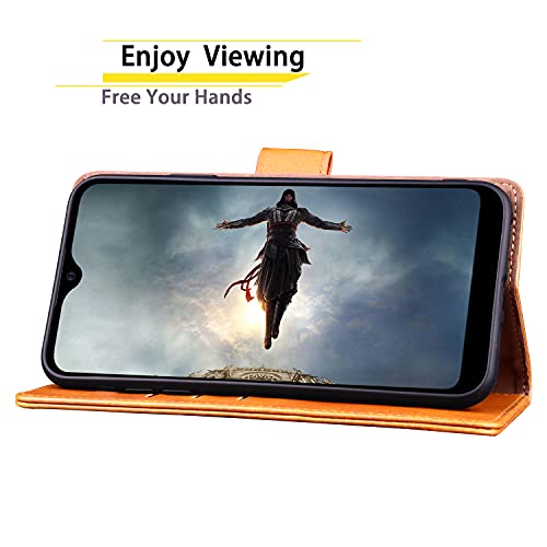 Suanpot Samsung Galaxy A32 5G Rfid Blocking Leather Wallet Case - Flip Folio, Card Holder, Shockproof, Light Brown #TOP5